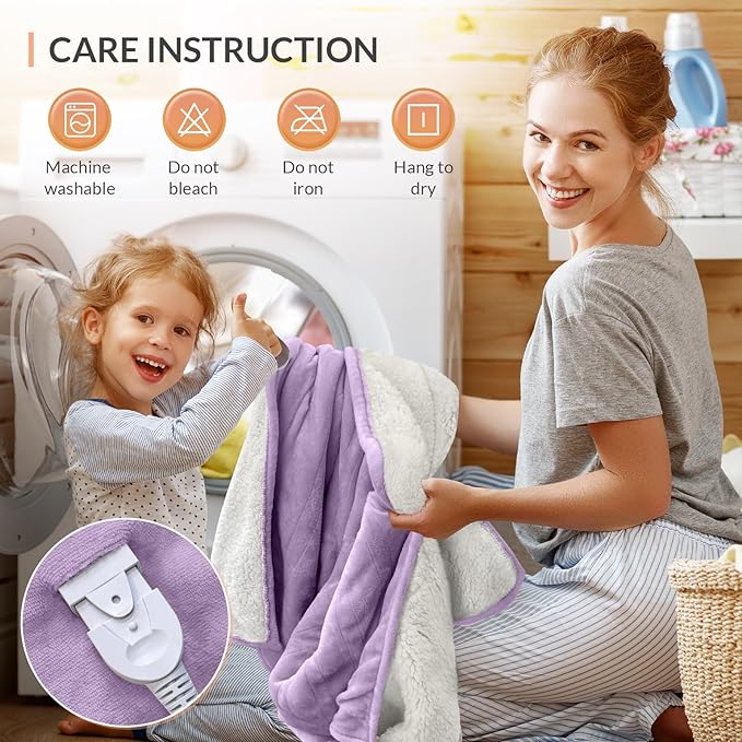 HOMLYNS LuxeHeat Heated Blanket Electric Blanket Full Size, Soft Flannel Sherpa - Image 9