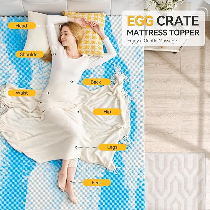 SINWEEK 2 Inch Egg Crate Memory Foam Mattress Topper Queen Size, Soft Mattress - Image 2