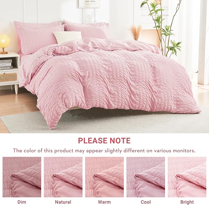 HYMOKEGE Pink Queen Comforter Set Seersucker 7 Pieces, All Season Luxury Bed in - Image 6