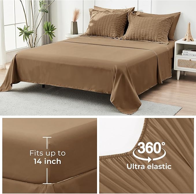 HYMOKEGE Brown Twin Comforter Set Seersucker 5 Pieces, All Season Luxury Bed in - Image 7