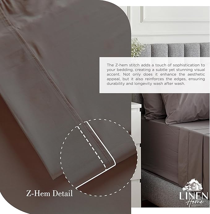 Linen Home 100% Cotton Percale Sheets King Size, Deep Pocket, 4 Pieces Set - Image 3
