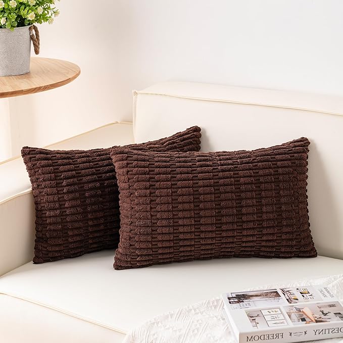 Aegero Pack of 2 Corduroy Decorative Throw Pillow Covers 12x20 InchSoft Boho by Unknown