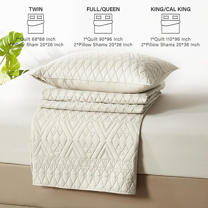 akkialla King/Cal King Quilt Set, Boho Style in a Solid Color, Cream - Image 7