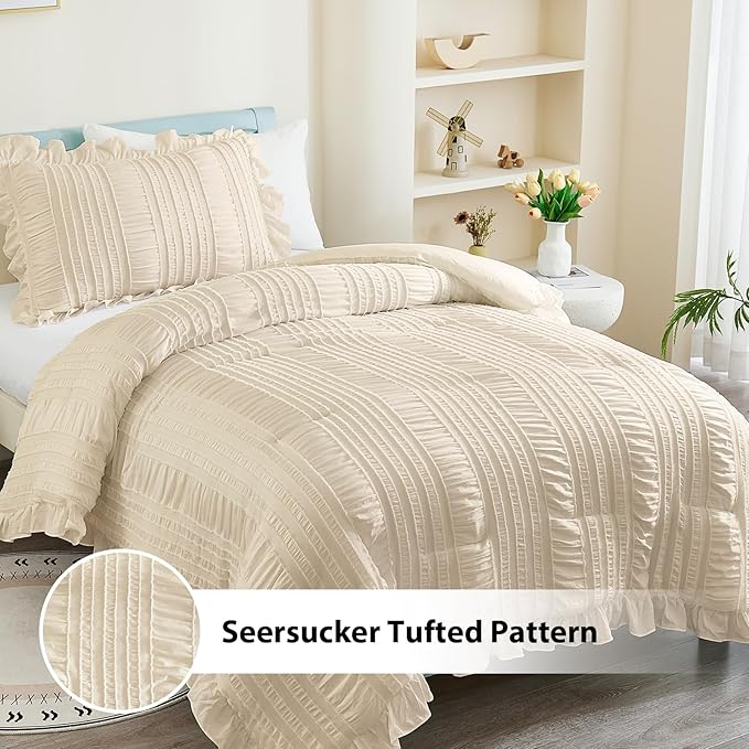 WONGS BEDDING Comforter Set Twin, 3 Pieces Ruffle - Image 2
