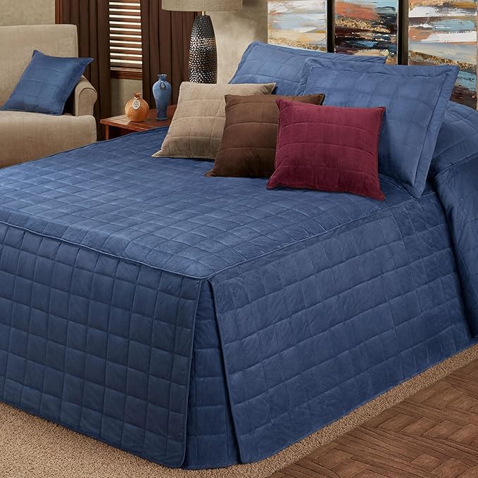 Touch of Class Camden Luxury Bedding | Warm Indigo Color | Grande Fitted Bedspread | Faux Suede Box Quilted Design | Designed 3 Piece Set Includes Cal King Bedspread and 2 King Shams