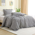 Silnuo Black/White Checkered Ruffle 3-Piece Duvet Cover Set Queen Size by Silnuo