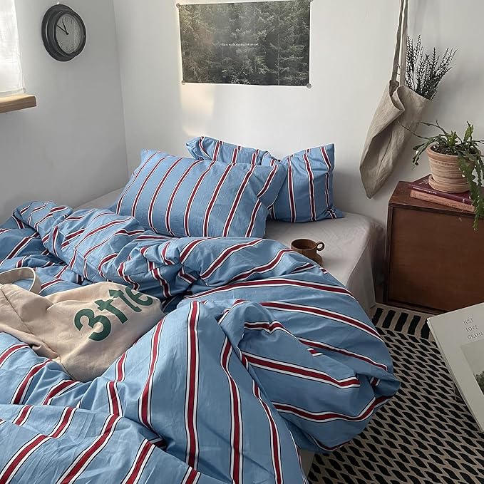 mixinni Vintage Striped Blue Duvet Cover Queen - Image 6