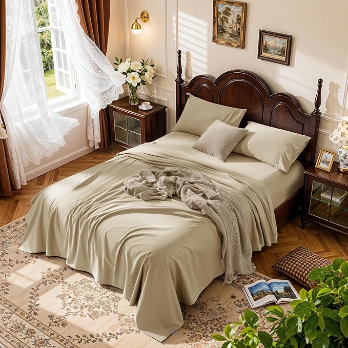 LBRO2M 1000 Thread Count 100% Egyptian Cotton Sheets Set King, 4 Piece Sets Bed by LBRO2MBedding