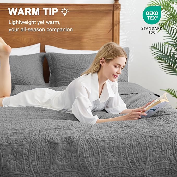 Love's cabin Oversized King Size Quilt Bedding Set Grey Bedspreads - Image 5