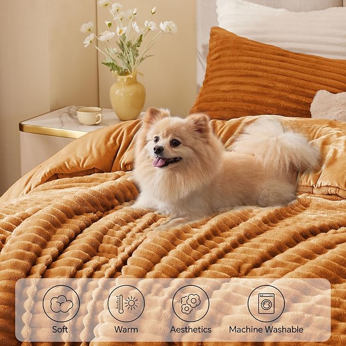 BEDELITE Fleece Twin Comforter Set -Super Soft & Warm Fluffy Rust Orange Bedding - Image 3