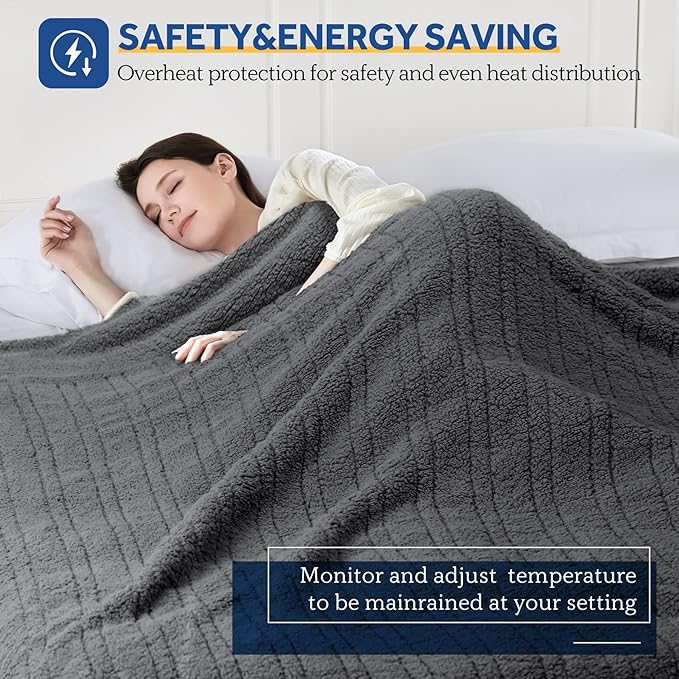 SEALY Electric Blanket King Size, Dual Control Soft Sherpa Heated Blanket - Image 3