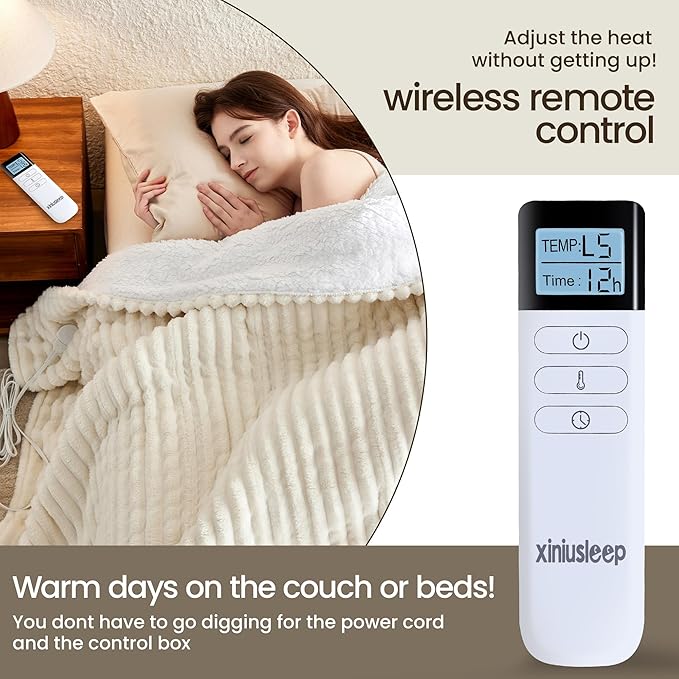 Heated Blanket Electric Blanket 62"x84", Soft Flannel Sherpa Electric Throw - Image 5