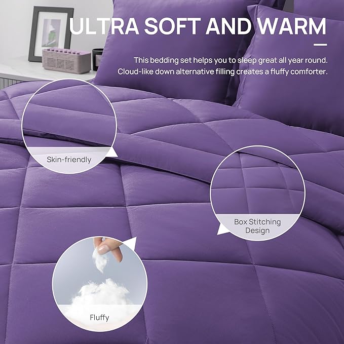 Love's cabin California King Comforter Set Purple, 7 Pieces California King Bed - Image 5