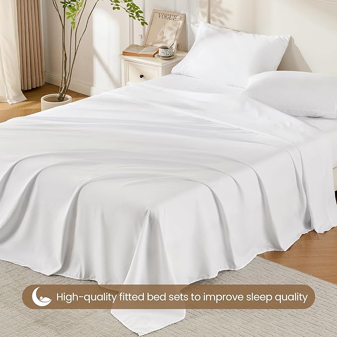 ROSE&RISY White Twin Sheet Set, 3 Pieces Soft Bedding Twin Sheet Set, - Image 5