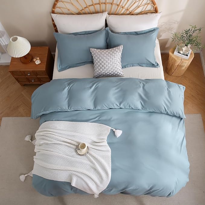 JSD Dusty Blue Duvet Cover Set Queen Size, 3 Piece Duvet Cover - Image 8