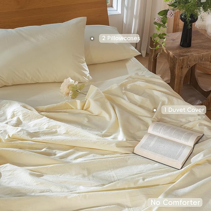 MooMee Bedding Duvet Cover Set 100% Washed Cotton Linen Like Textured - Image 2