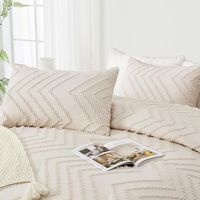 Andency California King Comforter Set Beige, Boho Cal King Cream Soft Warm - Image 4