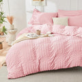 HYMOKEGE Pink Duvet Cover Queen Size, Ultra Soft 3-Piece Seersucker Duvet Cover by HYMOKEGE