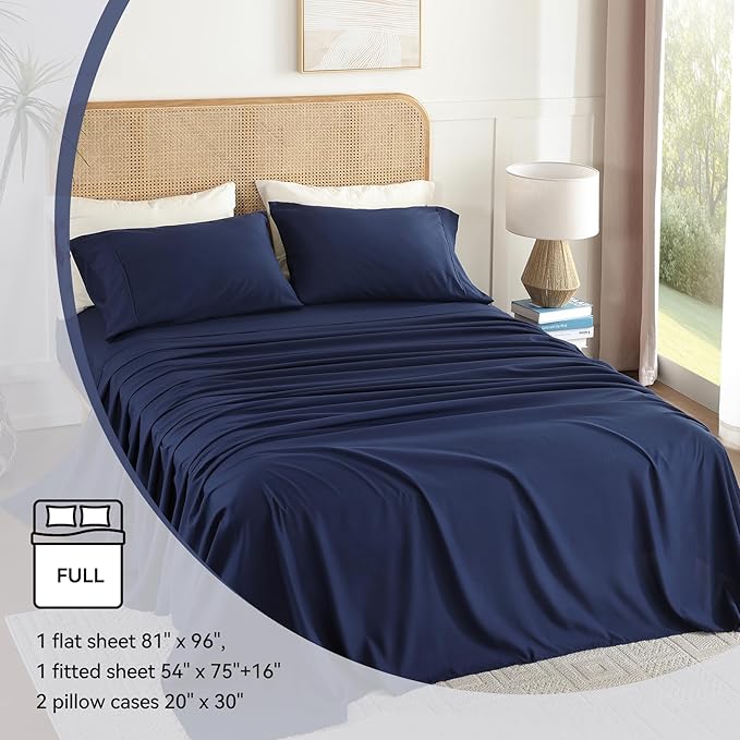 Full Sheet Set 4 Piece, Wrinkle Free, Oeko-Tex Certified Bedsheets，Navy Blue - Image 6