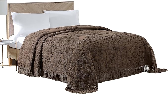Beatrice Home Fashions Medallion Chenille Bedspread, Queen, Chocolate