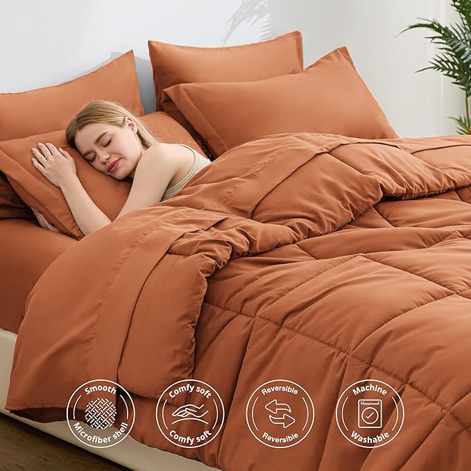 Love's cabin California King Comforter Set Burnt Orange, 7 Pieces California - Image 3