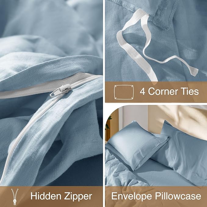 SONORO KATE 100% French Linen Duvet Cover King Size, Soft Breathable - Image 8