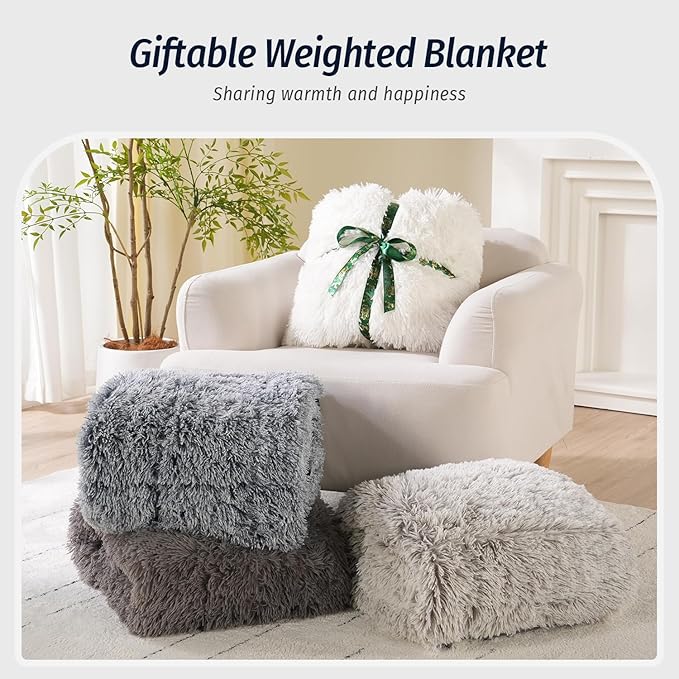 Wemore Shaggy Long Fur Faux Fur Weighted Blanket, Cozy and Fluffy Plush Sherpa - Image 4