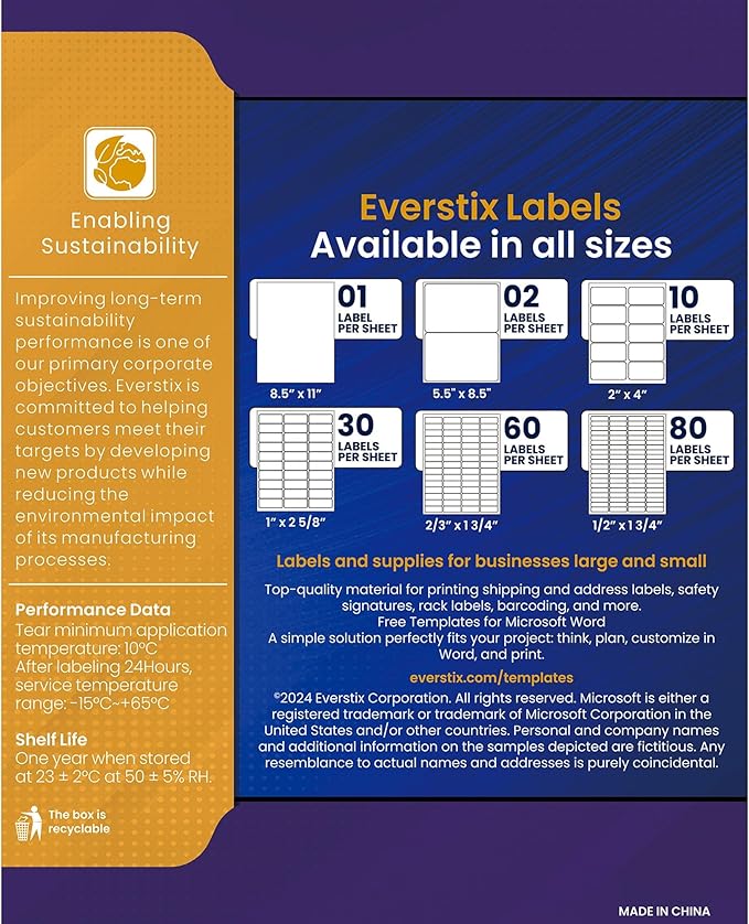 1" x 2-5/8", 25 Sheets, 750 Mailing Address Labels, White Sticker Labels for Laser & Inkjet Printers, Permanent Adhesive-DeskoryOffice