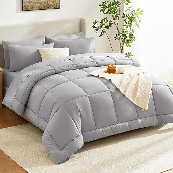 CozyLux Full Size Comforter Set French Grey, 7 Pieces Bed in a Bag, All Season - Image 8
