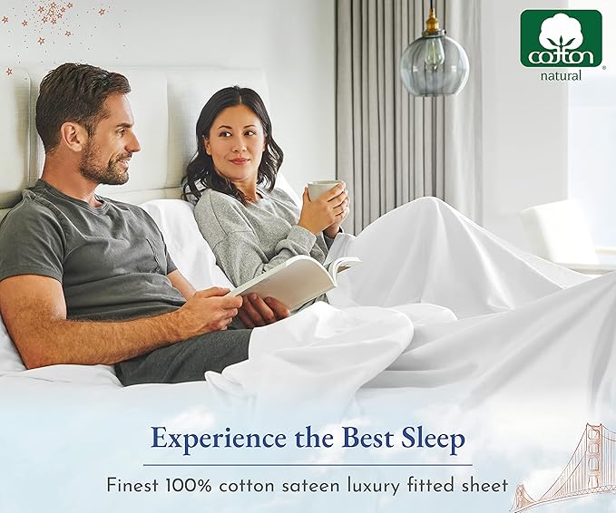 2 King Fitted Sheets, 400 Thread Count 100% Cotton Sateen, King Size Fitted - Image 7