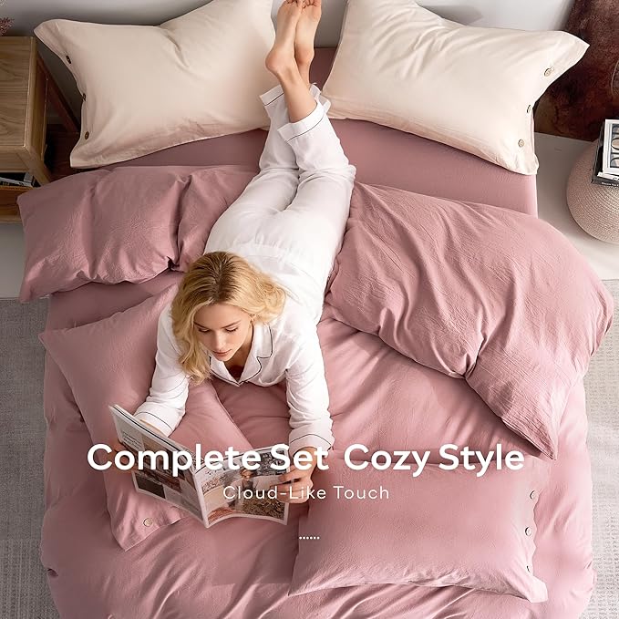 JELLYMONI 100% Washed Cotton Duvet Cover King – Soft, Breathable Linen-Look - Image 8