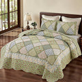 Oversized King Size Green Floral Plaid Patchwork Quilt Set 128x120 Extra Wide by VIVILINEN