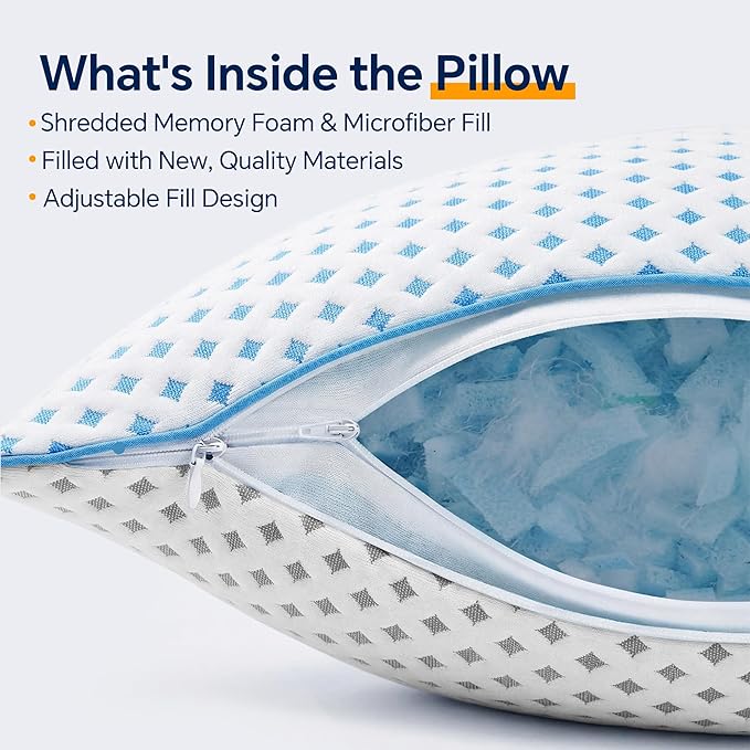 Queen Size Pillow 1 Pack for Sleeping, Cooling Adjustable Memory Foam Pillow - Image 9
