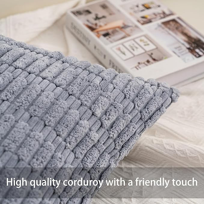 Aegero Pack of 2 Corduroy Decorative Throw Pillow Covers 18x18 InchSoft Boho - Image 2