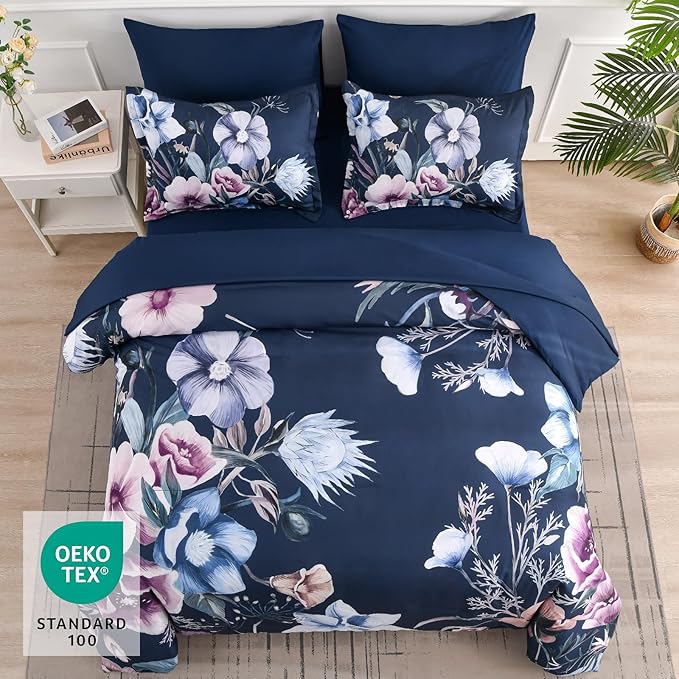 Luxudecor Floral Comforter Set Queen Size 7 Piece, Elegant Floral Comforter - Image 3