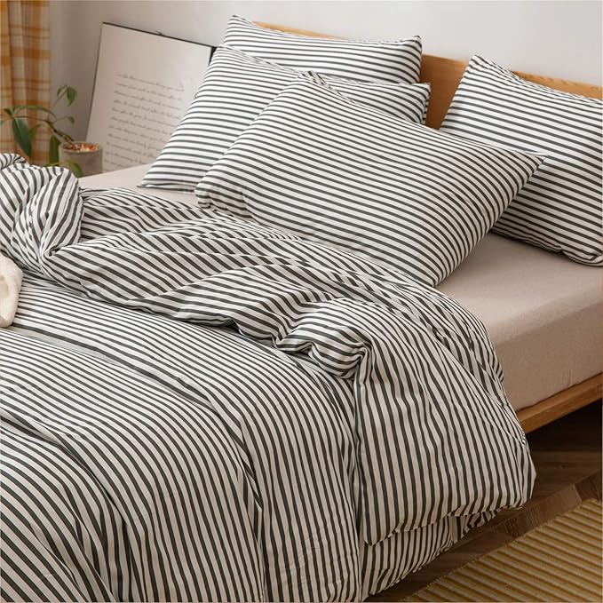 JELLYMONI 100% Natural Cotton 3pcs Striped Duvet Cover Sets, - Image 3
