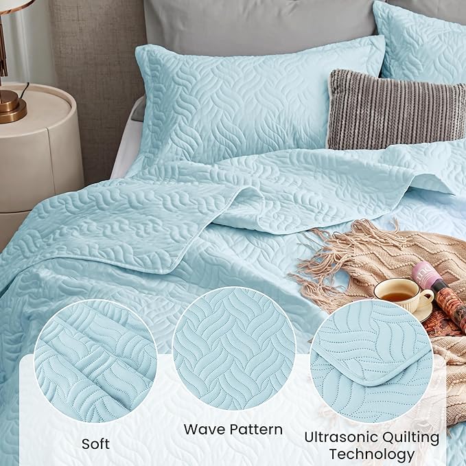 Love's cabin Quilts for Queen Bed Light Blue Bedspreads - Image 4
