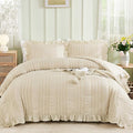WONGS BEDDING Beige Textured Comforter Set King, 3 Pieces Ruffle Farmhouse by WONGSBEDDING