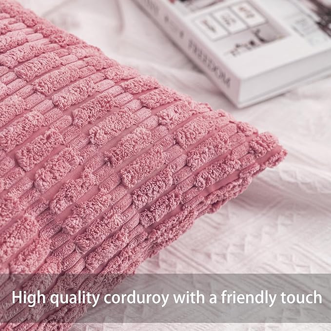 Aegero Pack of 2 Corduroy Decorative Throw Pillow Covers 12x20 Inch Soft - Image 2