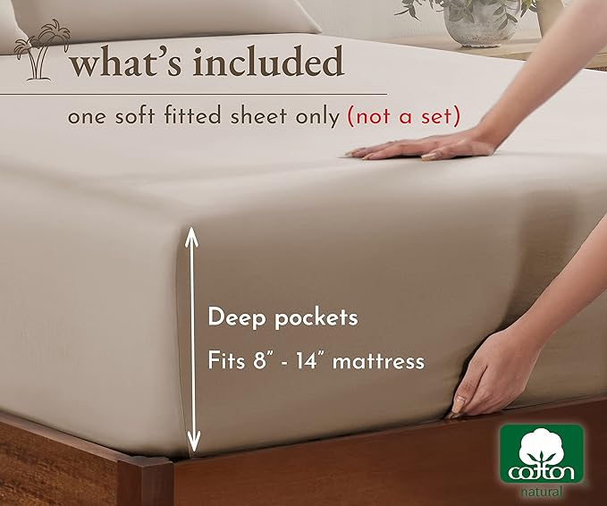 California Design Den Queen Fitted Sheet Only, Soft 100% Cotton Sateen - Image 4