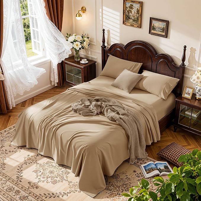 LBRO2M 100% Cotton Sheets Set Deep Pocket 19", 1000 Thread Count Full Size 4 by LBRO2MBedding