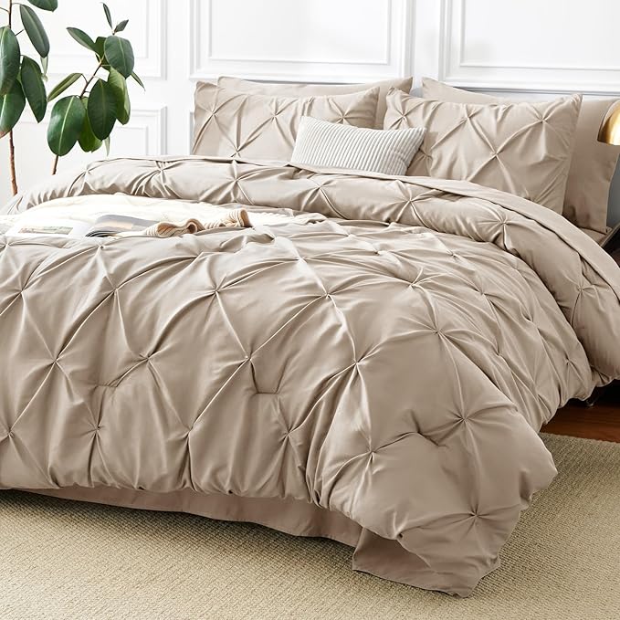 CozyLux Full Size Comforter Sets Wheat, 7 Pieces Pintuck Bed in A Bag Wheat by CozyLux