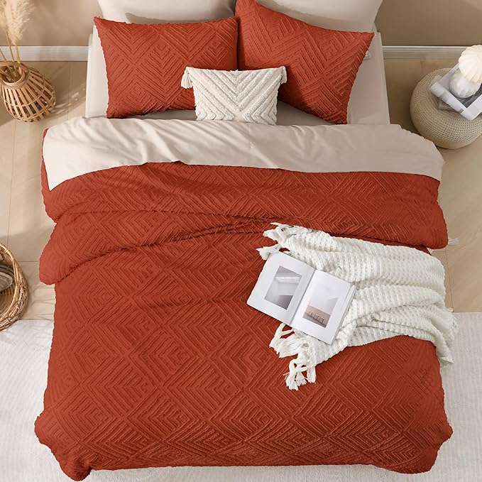 Andency Burnt Orange Oversized King Comforter 120"x98", 3 Pieces Terracotta - Image 7