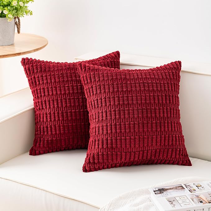 Aegero Pack of 2 Corduroy Decorative Throw Pillow Covers 20x20 InchSoft Striped by Unknown