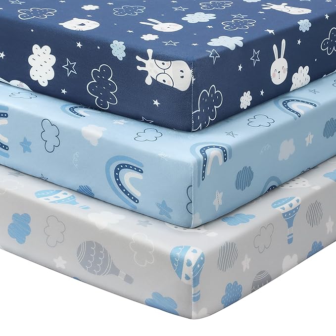 Baby Crib Sheets for Boys and Girls, 3 Pack Toddler Bed Sheets for 52”x28” by FIEMOL