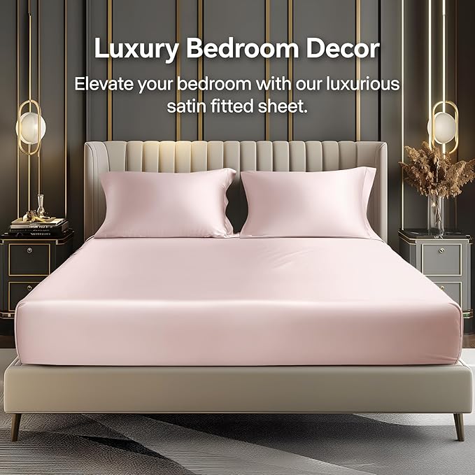 BEDELITE Satin Fitted Sheet and Pillowcase Set, Luxury Soft Similar to Silk - Image 2
