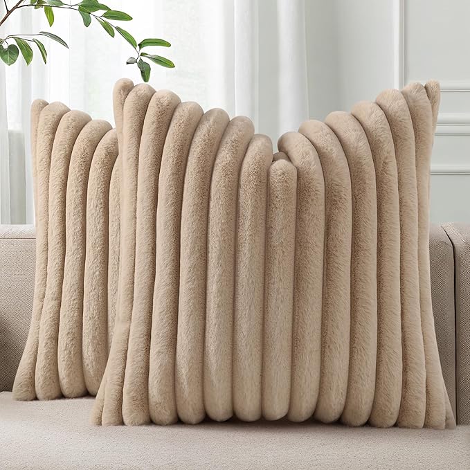 Pallene Faux Fur Plush Throw Pillow Covers 24x24 Set of 2, Luxury Soft Fluffy by PALLENE