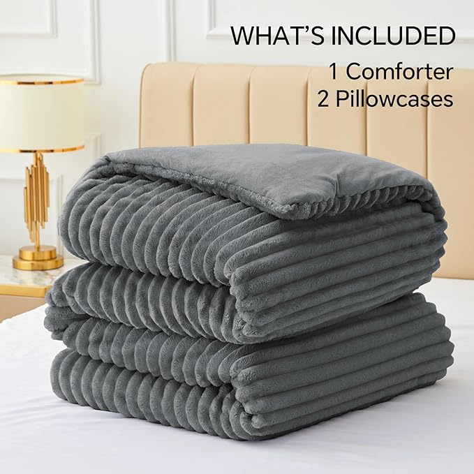 BEDELITE Fleece Full Comforter Set -Super Soft & Warm Grey Bedding, Luxury - Image 6