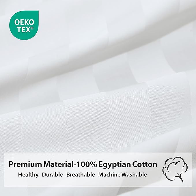 Queen Size Striped Fitted Sheet Only White Color, 100% Egyptian Cotton 600 - Image 7