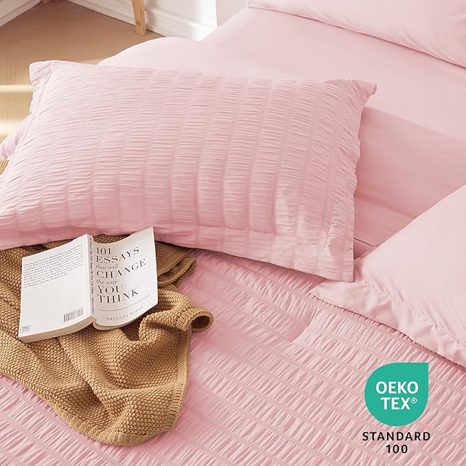 MUXHOMO 5 Pieces Twin Comforter Set, Seersucker Bed in a Bag Twin Size - Image 9